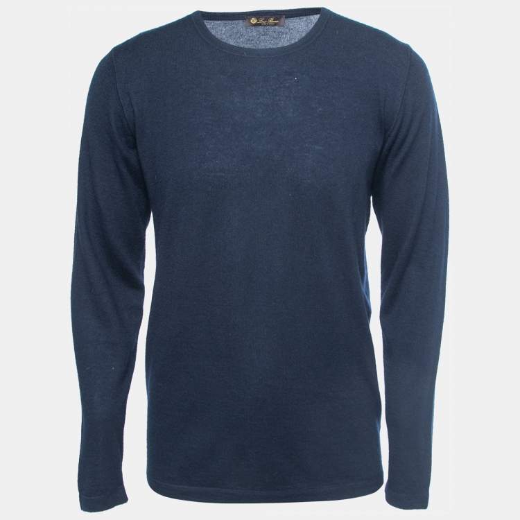 Pre Owned Loro Piana Dark Blue Cashmere Knit Crew Neck Sweater XL