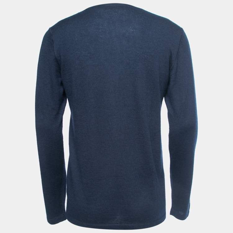 Pre Owned Loro Piana Dark Blue Cashmere Knit Crew Neck Sweater XL
