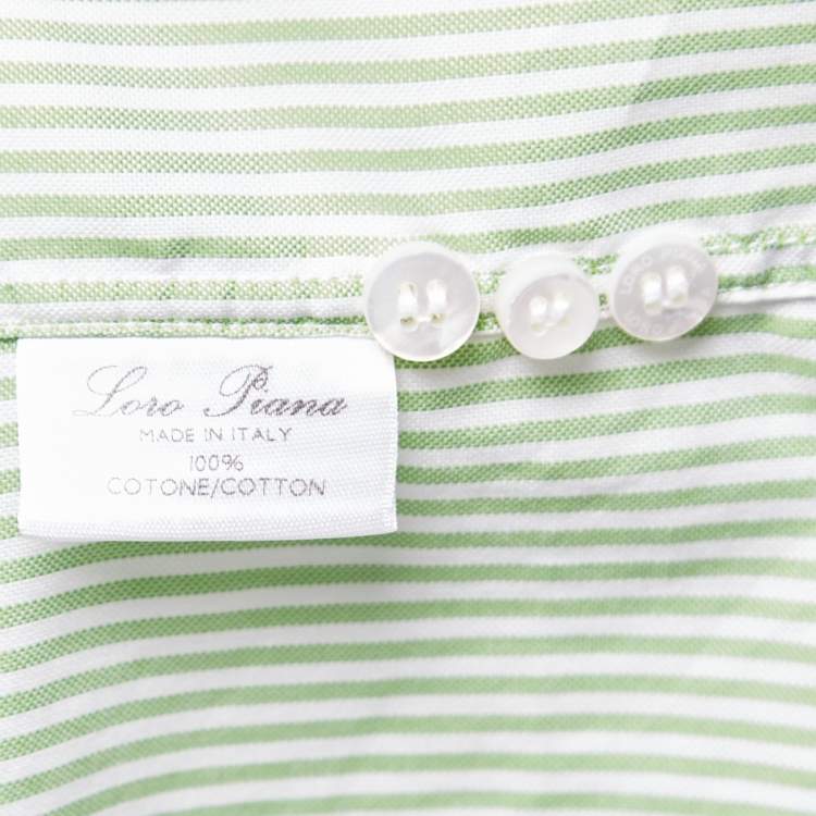 Pre Owned Loro Piana Green Striped Cotton Button Down Shirt L