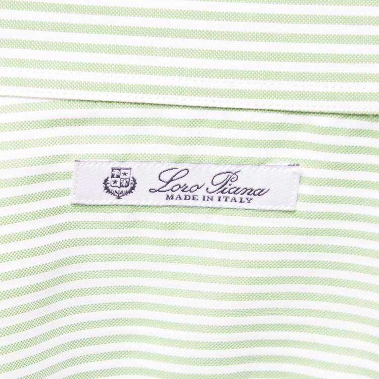 Pre Owned Loro Piana Green Striped Cotton Button Down Shirt L