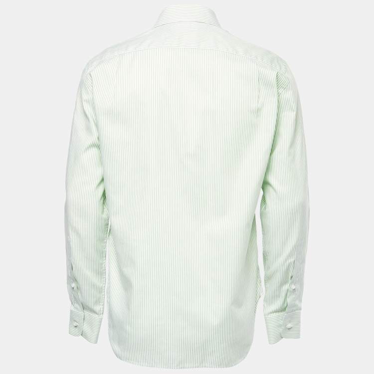Pre Owned Loro Piana Green Striped Cotton Button Down Shirt L