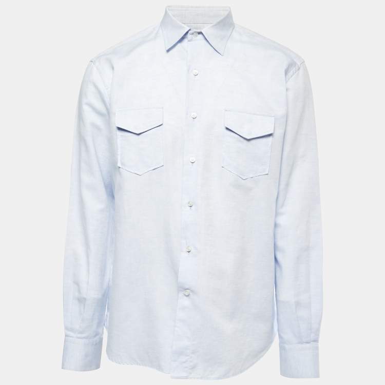 Pre Owned Loro Piana Light Blue Cotton & Linen Buttoned Shirt L