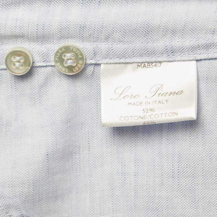 Pre Owned Loro Piana Light Blue Cotton & Linen Buttoned Shirt L