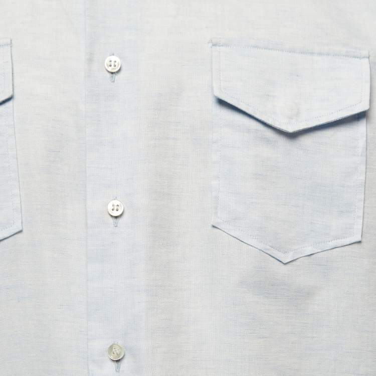 Pre Owned Loro Piana Light Blue Cotton & Linen Buttoned Shirt L