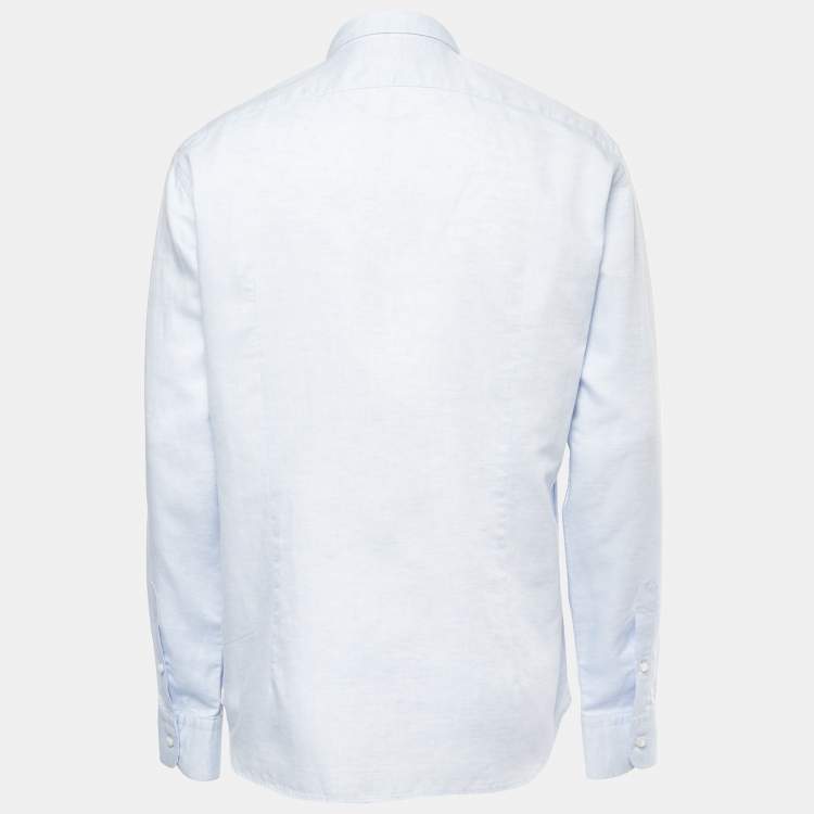 Pre Owned Loro Piana Light Blue Cotton & Linen Buttoned Shirt L
