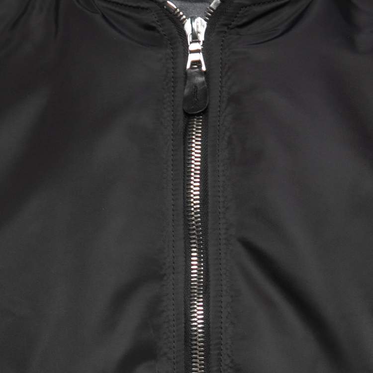 Pre Owned Loro Piana Black/Grey Nylon & Wool Bomber Jacket L