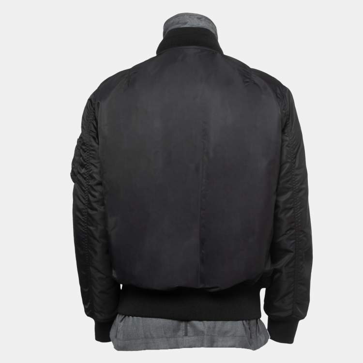 Pre Owned Loro Piana Black/Grey Nylon & Wool Bomber Jacket L