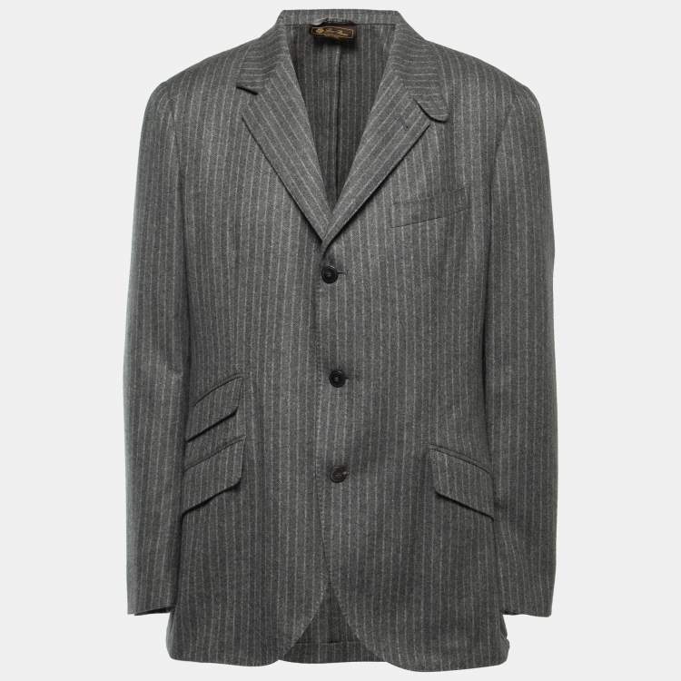 Pre Owned Loro Piana Grey Striped Cashmere Single Breasted Blazer XXL