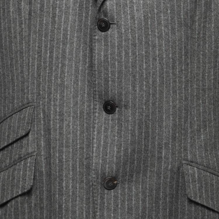 Pre Owned Loro Piana Grey Striped Cashmere Single Breasted Blazer XXL