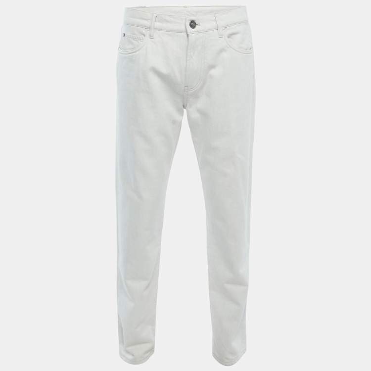 Pre Owned Loro Piana White Denim Jeans XL Waist 36"