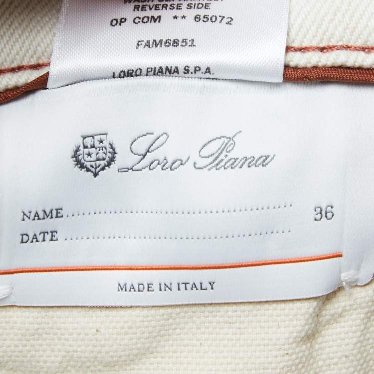 Pre Owned Loro Piana White Denim Jeans XL Waist 36"