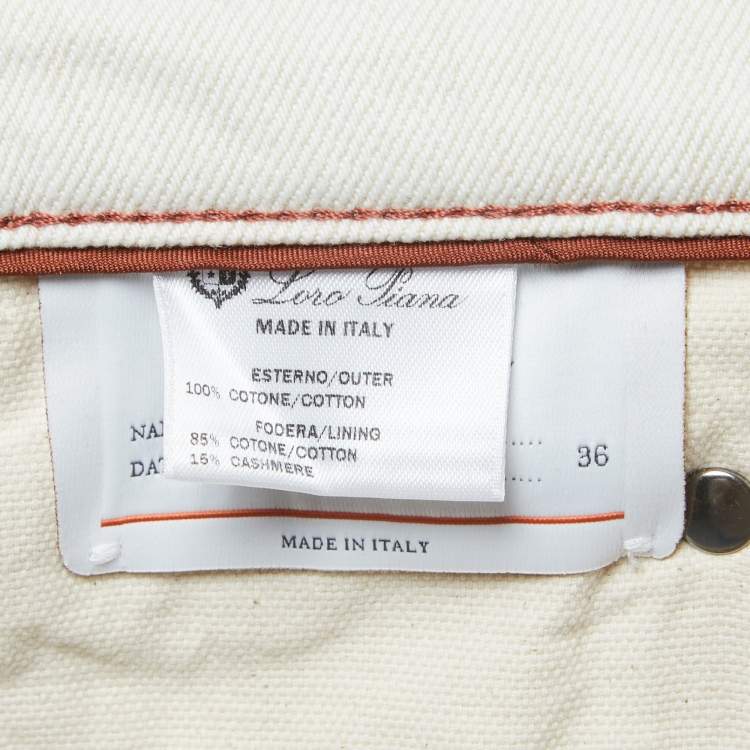 Pre Owned Loro Piana White Denim Jeans XL Waist 36"