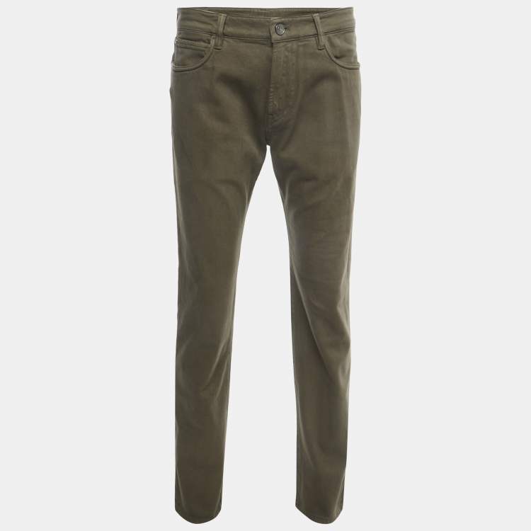 Pre Owned Loro Piana Military Green Denim Jeans XL Waist 36"
