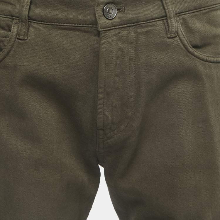 Pre Owned Loro Piana Military Green Denim Jeans XL Waist 36"