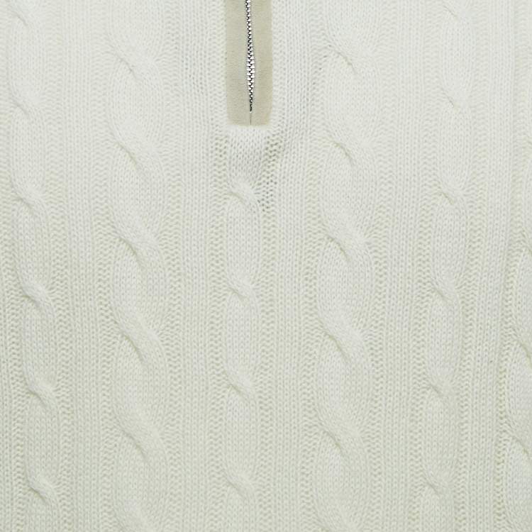 Pre Owned Loro Piana Ivory White Baby Cashmere Zip-Up Sweater XL