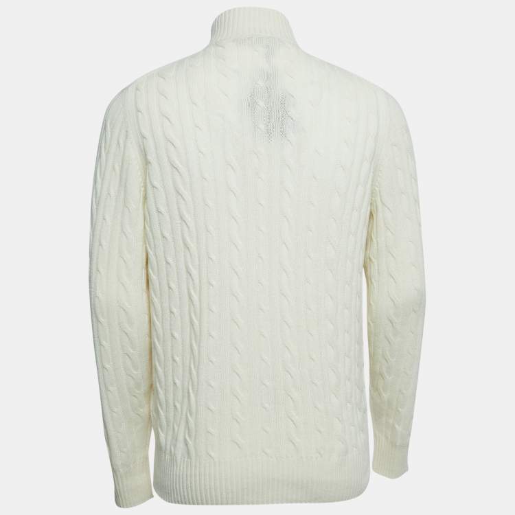 Pre Owned Loro Piana Ivory White Baby Cashmere Zip-Up Sweater XL