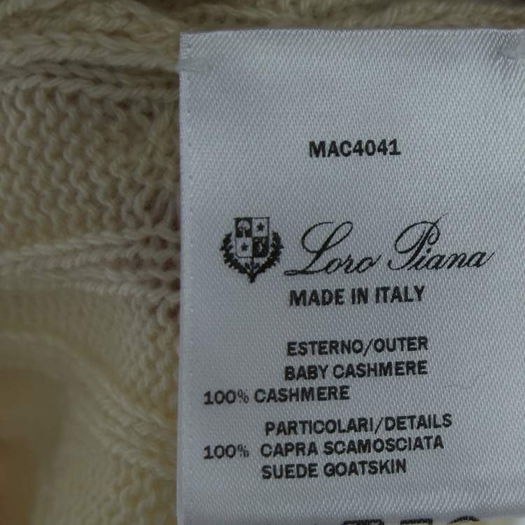 Pre Owned Loro Piana Ivory White Baby Cashmere Zip-Up Sweater XL