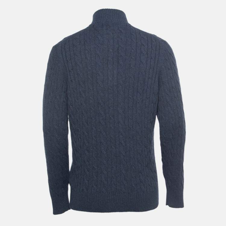 Pre Owned Loro Piana Navy Blue Baby Cashmere Zip-Up Sweater XL