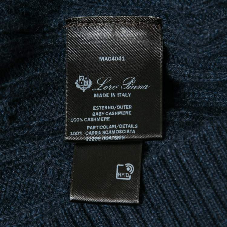 Pre Owned Loro Piana Navy Blue Baby Cashmere Zip-Up Sweater XL