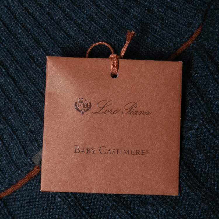 Pre Owned Loro Piana Navy Blue Baby Cashmere Zip-Up Sweater XL