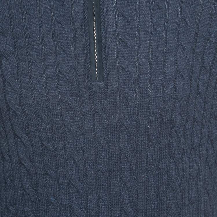 Pre Owned Loro Piana Navy Blue Baby Cashmere Zip-Up Sweater XL