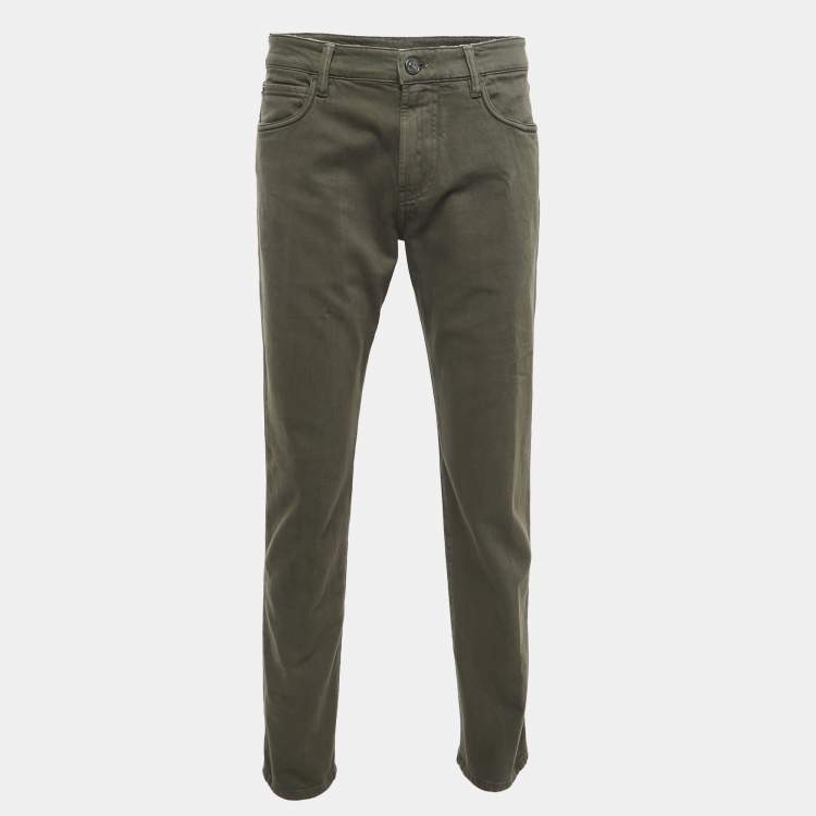 Pre Owned Loro Piana Military Green Denim Straight Fit Jeans XL Waist 36"