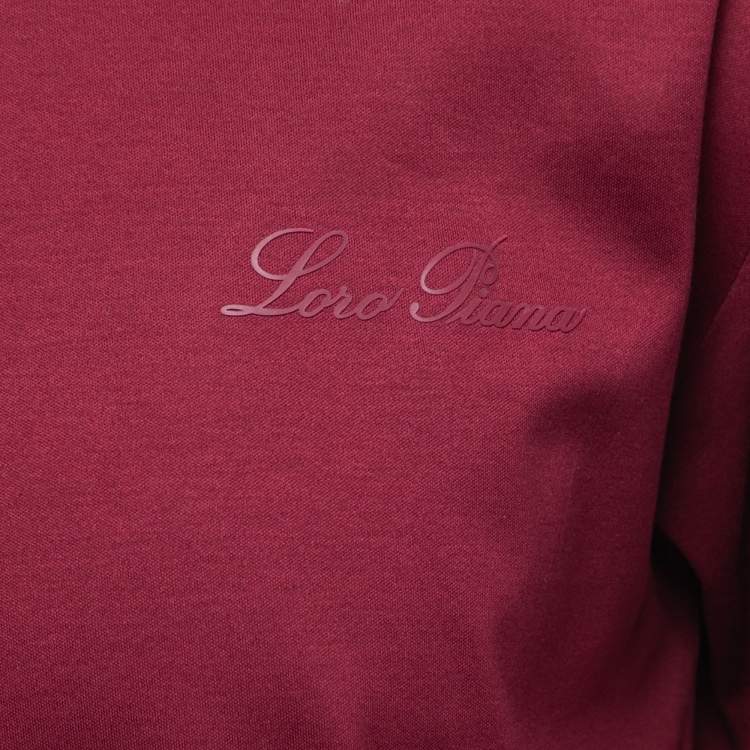 Pre Owned Loro Piana Dark Red Logo Print Cotton Crew Neck Half Sleeve T-Shirt XXS