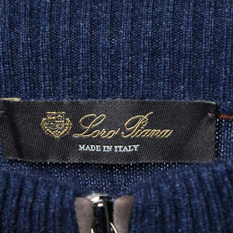 Pre Owned Loro Piana Navy Blue Cashmere High Neck Sweater 4XL  
