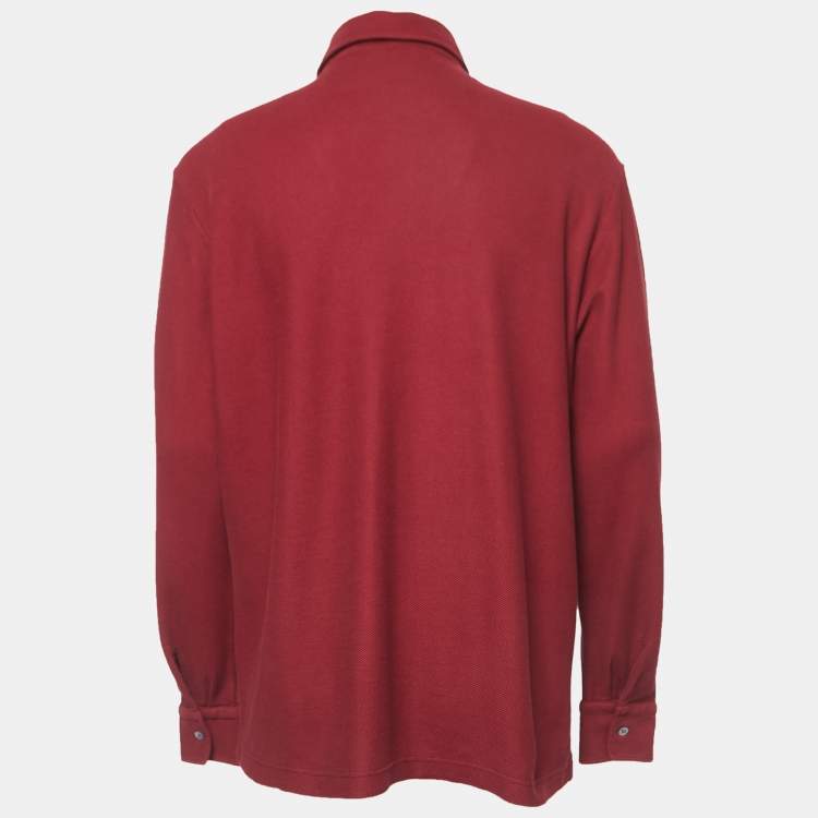 Pre Owned Loro Piana Red Cotton Long Sleeve Polo T-Shirt XXL