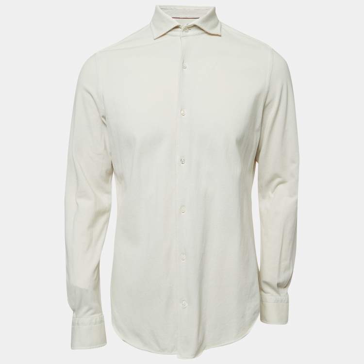 Pre Owned Loro Piana Off-White Cotton Pique Button Front Full Sleeve Shirt M