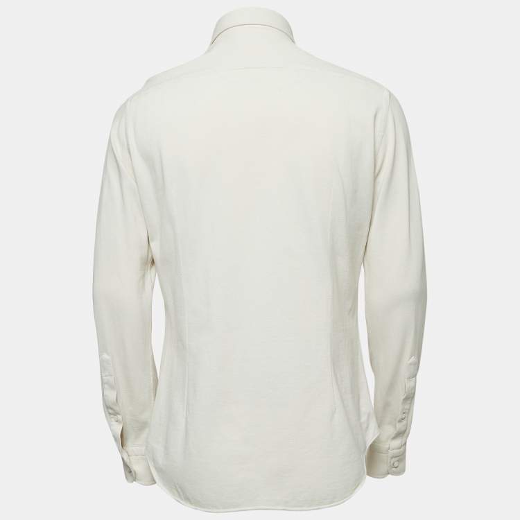 Pre Owned Loro Piana Off-White Cotton Pique Button Front Full Sleeve Shirt M