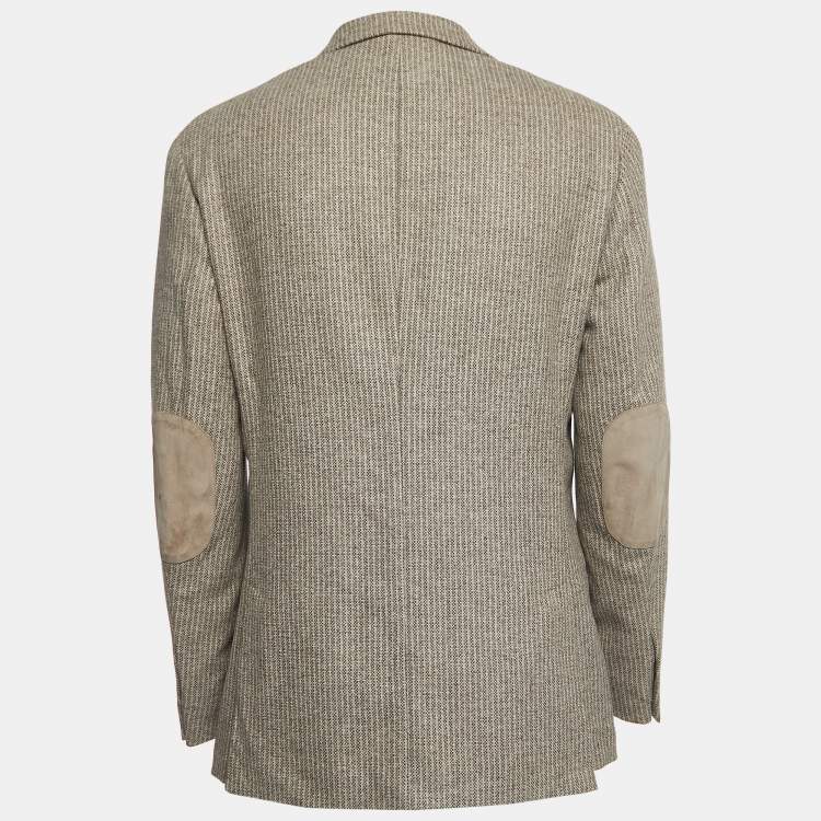 Pre Owned Loro Piana Beige Patterned Wool Blend Single Breasted Blazer XL