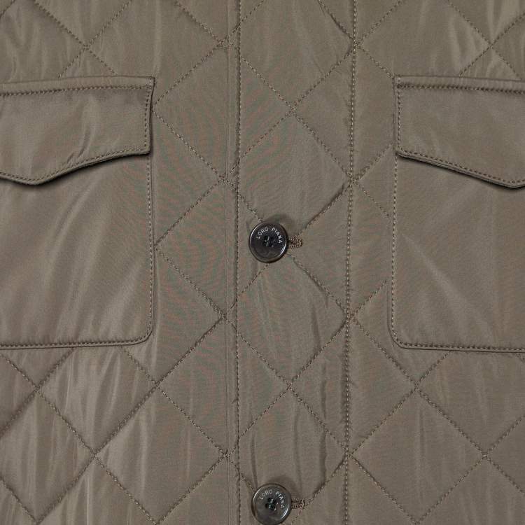 Pre Owned Loro Piana Brown Diamond Quilted Leather Trim Detail Jacket XXL