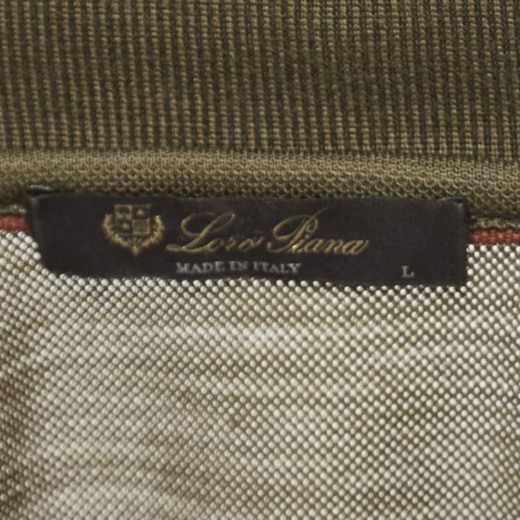 Pre Owned Loro Piana Olive Green Knit Zip Up Polo T-Shirt L
