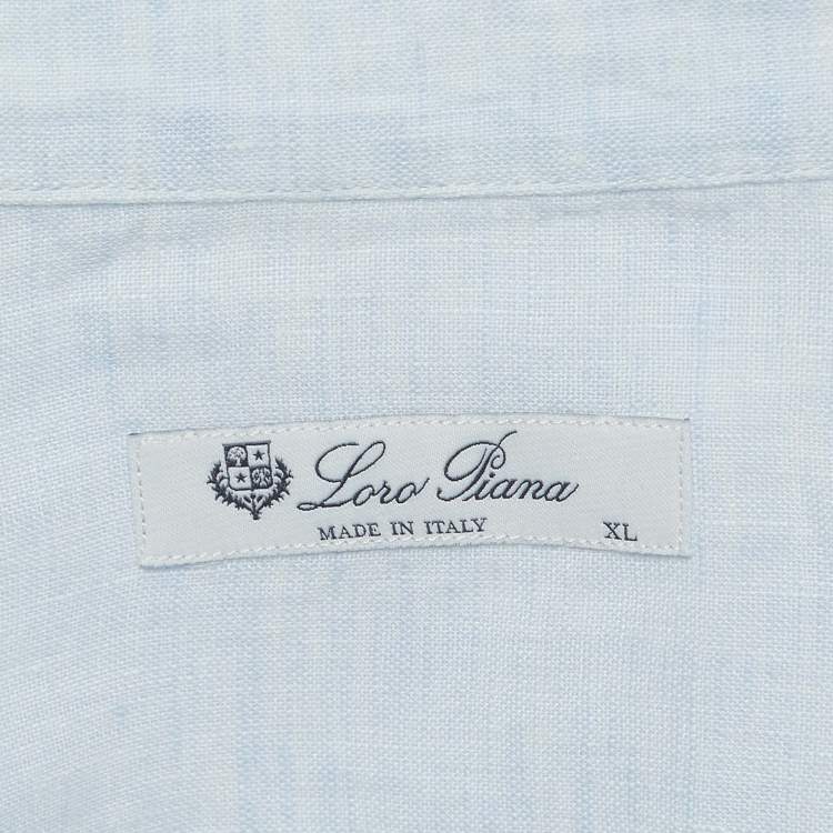 Pre Owned Loro Piana Blue Linen Mandarin Collar Shirt XL