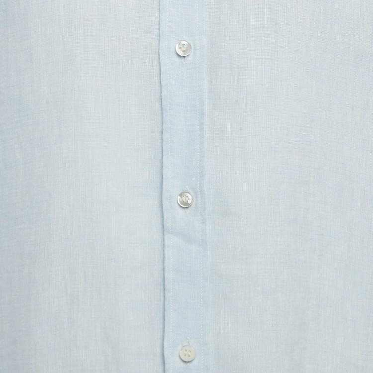 Pre Owned Loro Piana Blue Linen Mandarin Collar Shirt XL