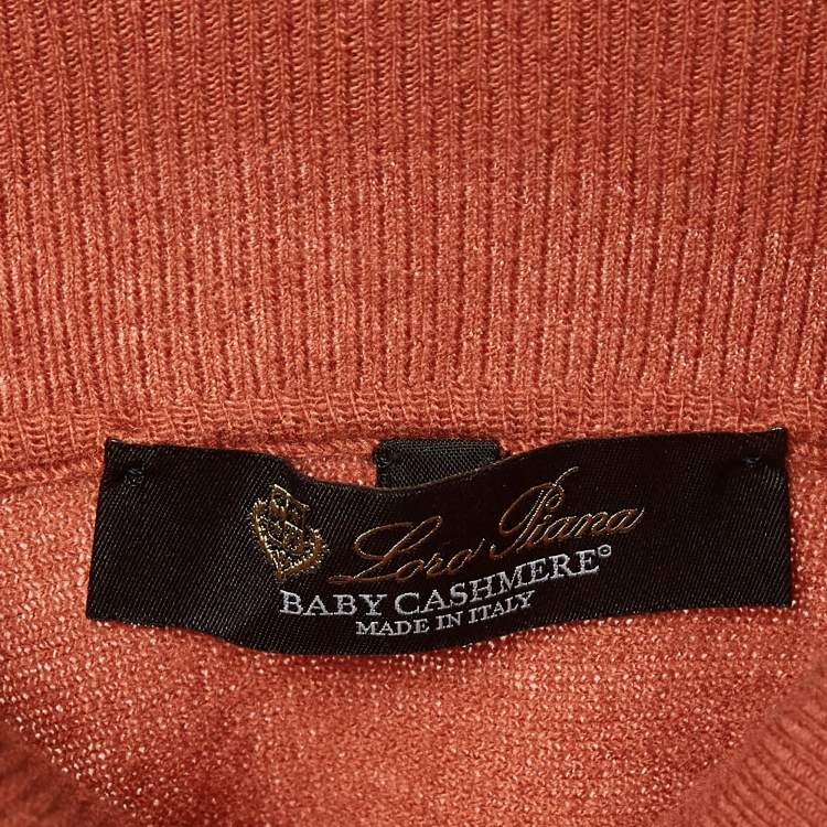 Pre Owned Loro Piana Orange Baby Cashmere Turtle Neck Sweater M