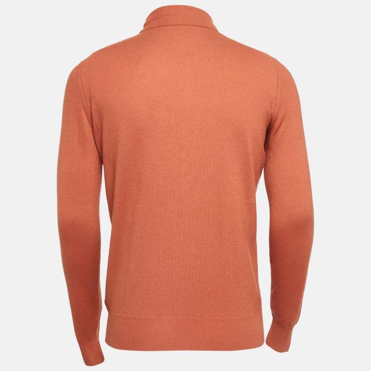 Pre Owned Loro Piana Orange Baby Cashmere Turtle Neck Sweater M