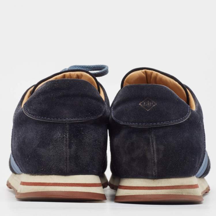 مملوكة مسبقًا Loro Piana Blue/Navy Blue Suede And Nylon Low Top Sneakers Size 42