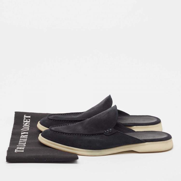 Pre Owned Loro Piana Black Suede Babouche Walk Mules Size 42