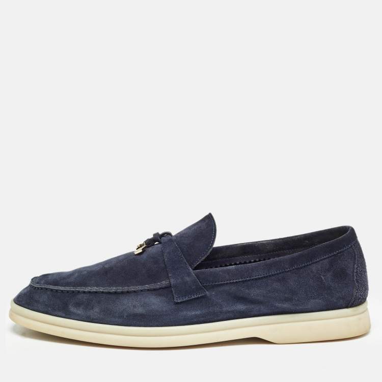 Pre Owned Loro Piana Navy Blue Suede Summer Charms Walk Loafers Size 41.5