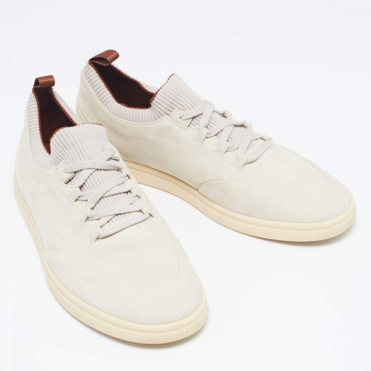 Pre Owned Loro Piana Grey Nubuck Leather Lace Up Sneakers Size 43.5