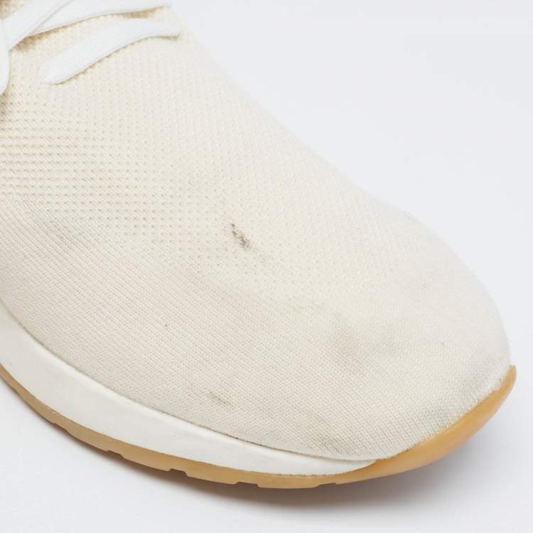 Pre Owned Loro Piana White/Grey Knit Fabric and Leather 360 LP Flexy Walk Lace Up Sneakers Size 44