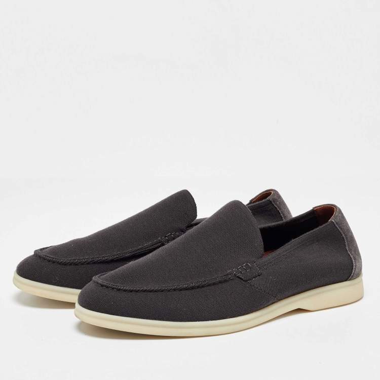 Pre Owned Loro Piana Grey Fabric and Suede Summer Walk Loafers Size 41.5