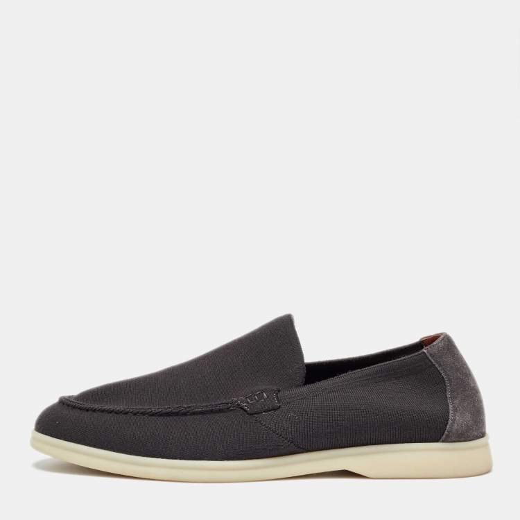 Pre Owned Loro Piana Grey Fabric and Suede Summer Walk Loafers Size 41.5