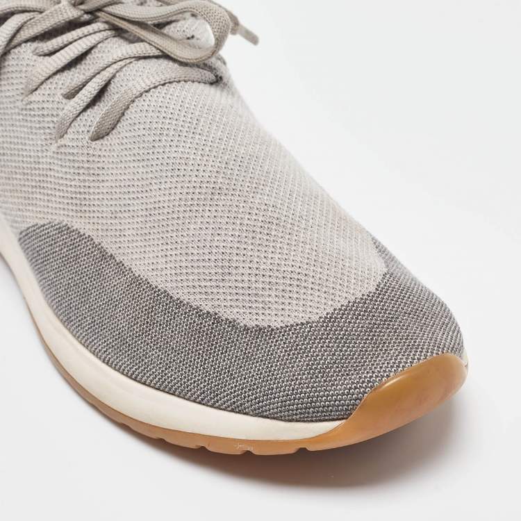 مملوكة مسبقًا Loro Piana Grey Fabric and Leather 360 LP Flexy Walk Lace Up Sneakers Size 46