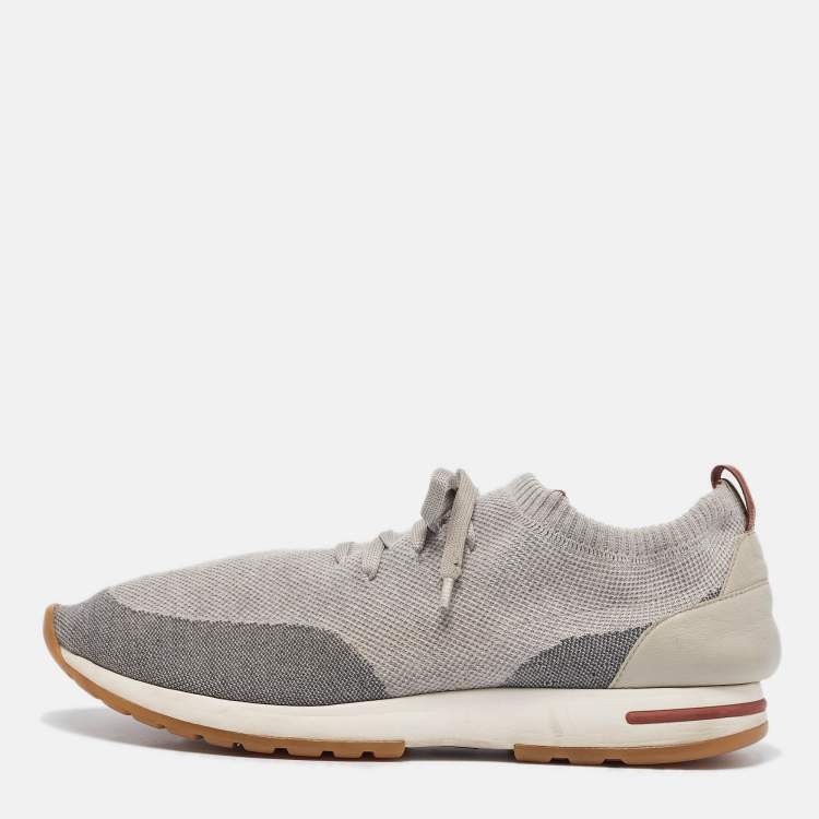 مملوكة مسبقًا Loro Piana Grey Fabric and Leather 360 LP Flexy Walk Lace Up Sneakers Size 46