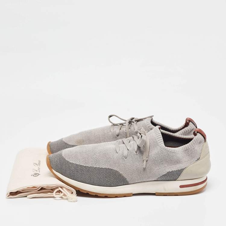 مملوكة مسبقًا Loro Piana Grey Fabric and Leather 360 LP Flexy Walk Lace Up Sneakers Size 46