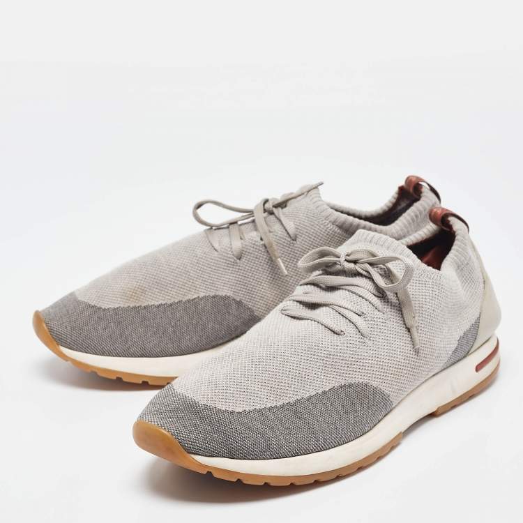مملوكة مسبقًا Loro Piana Grey Fabric and Leather 360 LP Flexy Walk Lace Up Sneakers Size 46