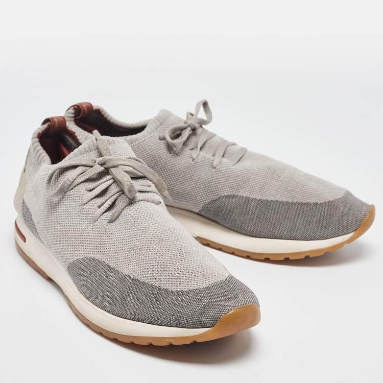 مملوكة مسبقًا Loro Piana Grey Fabric and Leather 360 LP Flexy Walk Lace Up Sneakers Size 46